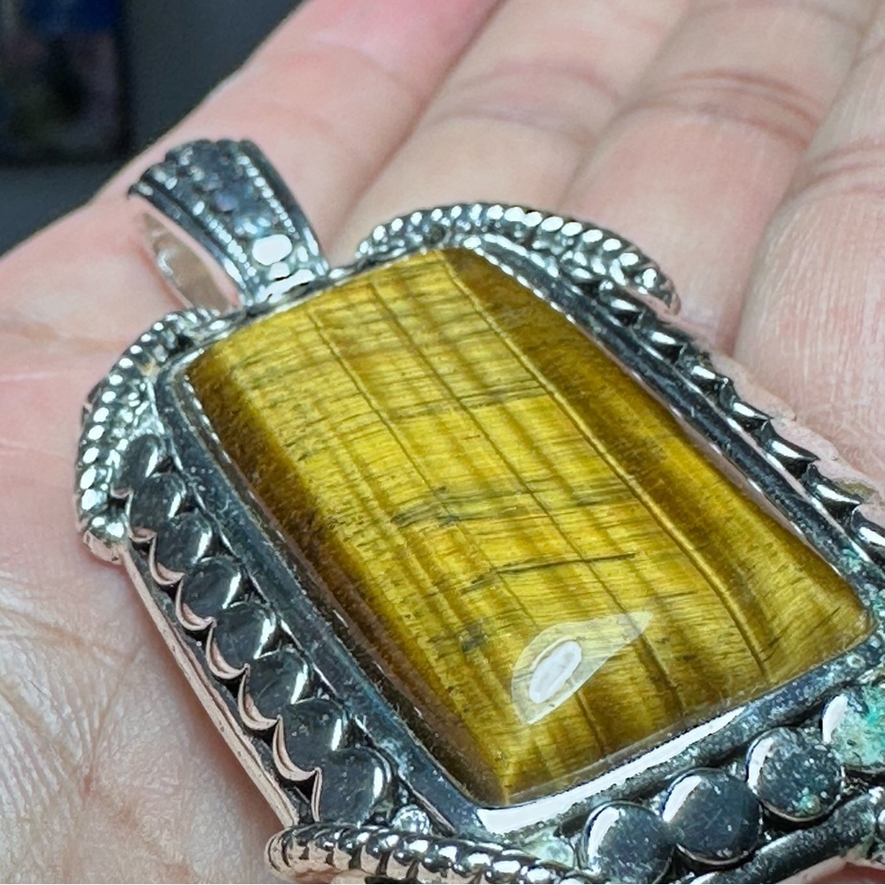 Silver Tone Pendant With Large Rectangular Tiger'… - image 2